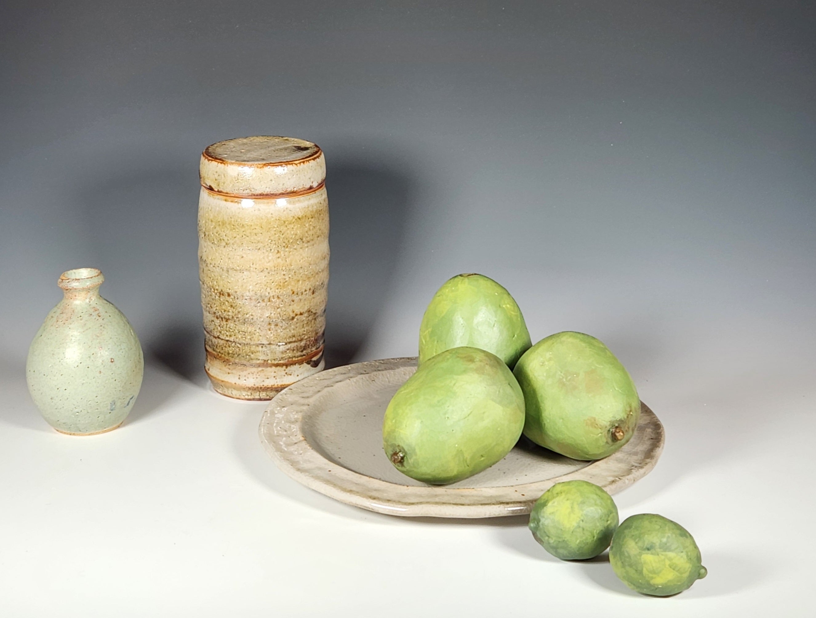 Clay to Canvas: Still Life with Pears and Limes (Ceramics), J. Amber Egbert