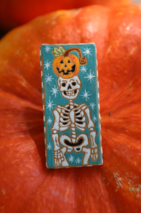 Sadie Joy Muhlestein, Mini Skeleton Balancing a Happy Jack-o'-Lantern